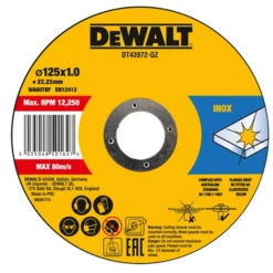 Disque à Tronçonner Inox Dewalt DT43972-QZ 125x1x22,23 Mm - Lot De 10