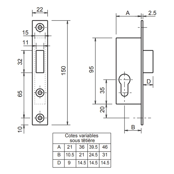 Serrure à Encastrer 1 Point Pêne Dormant Seul - Metalux 14 - Coffre 36 X 95 Mm - Axe 21 Mm 4 Serrure à Encastrer 1 Point Pêne Dormant Seul - Metalux 14 - Coffre 36 X 95 Mm - Axe 21 Mm – Image 2